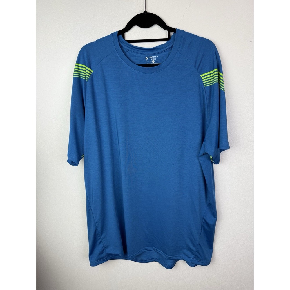 Liberty Pro US Men's Activewear T Shirt Short Sleeve Blue/ Neon Green Size XXL